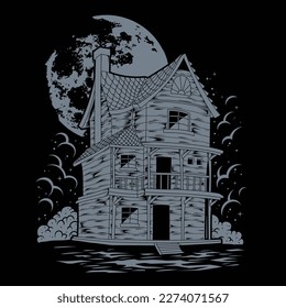 Haunted house horror vector illustration