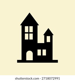 Haunted House Symbol schwarz flach Design auf hellen Creme Hintergrund