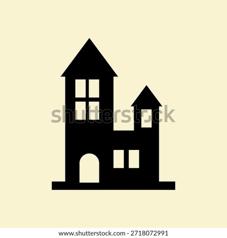 Haunted House Icon Black Flat Design on Light Cream Background