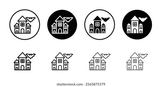 Haunted house icon Black and white outline vector