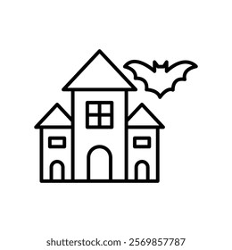 Haunted house icon Black and white outline vector