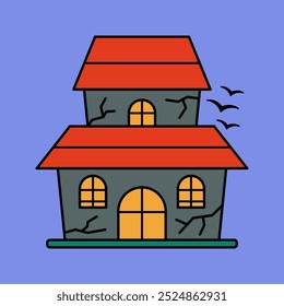 Haunted house Icon Illustration Flat Design Style