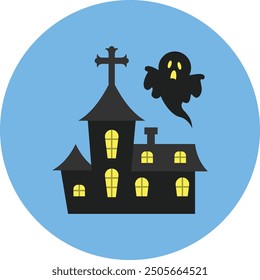 Icono e ilustración de la casa embrujada para Halloween y Diseños temáticos espeluznantes