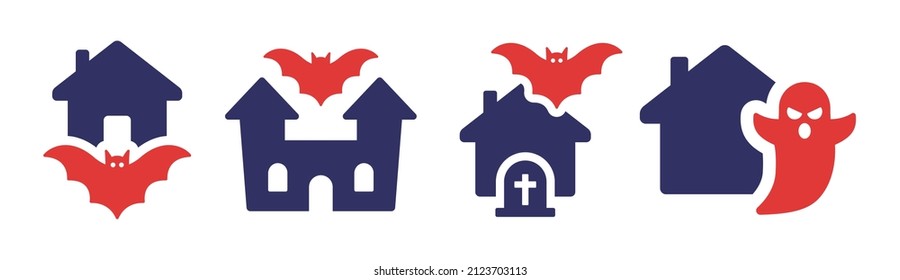 Haunted house icon set. House with bat icon vector illustration. Halloween concept
