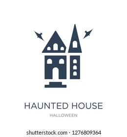 haunted house icon vector on white background, haunted house trendy filled icons from Halloween collection, haunted house vector illustration