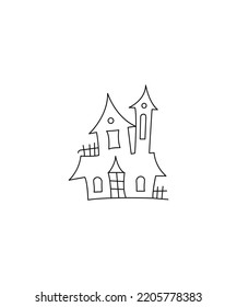 Haunted House illustration isolated on white background. illustration of Halloween House. Perfect for coloring book, textiles, icon, web, painting, children's books, t-shirt print.