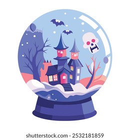 Haunted house inside spooky ball, a flat style illustration