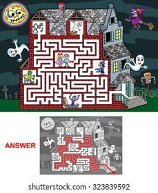 Haunted House - labyrinth for kids (easy). 
Help kids to find a correct way out of the haunted house.