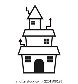 Haunted House Line Icon On White Background.