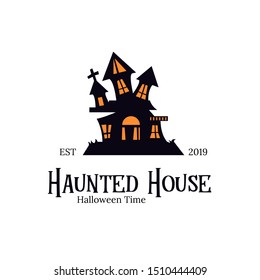 Haunted House Logo template concept for haloween celebration. Creepy house is synonymous with Halloween celebrations. often children say trick or treat. Ghost castle makes nightmares and jokes.