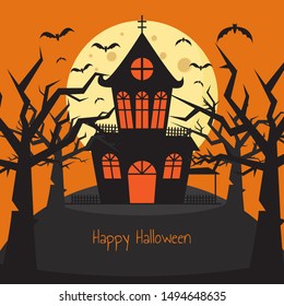 Haunted  house with the moon