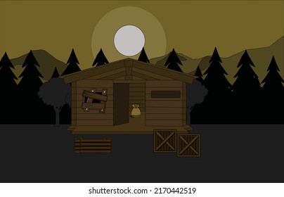 Haunted House Moon Light old cabin vector illustration isolated on white background