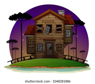 Haunted house at night