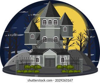 Ilustración de la escena nocturna de la casa embrujada