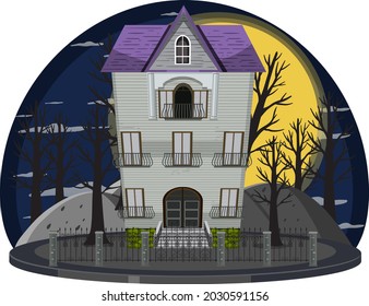 Haunted house at night scene illustration
