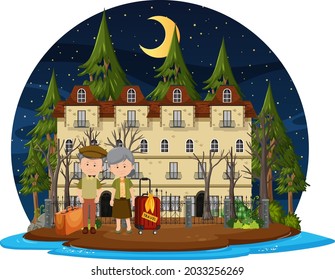 Haunted house at night scene illustration