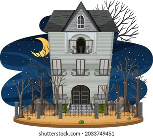 Haunted house at night scene illustration