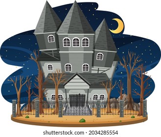 Haunted house at night scene illustration