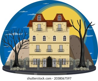 Haunted house at night scene illustration