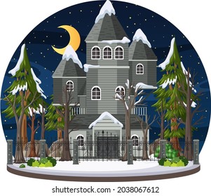 Haunted house at night scene illustration