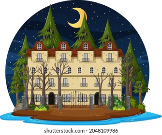 Haunted house at night scene illustration