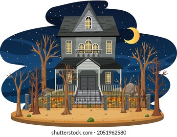 Haunted house at night scene illustration