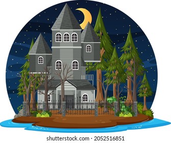 Haunted house at night scene illustration