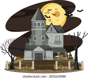 Haunted house at night scene illustration