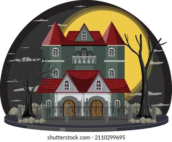 Haunted house at night scene illustration
