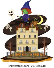 Haunted house at night scene illustration