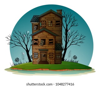 Haunted house on island illustration