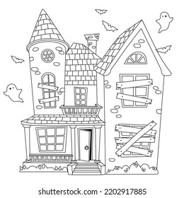 Haunted House Outlined For Coloring Page