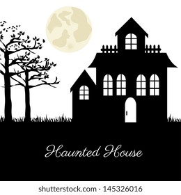 haunted house over terrifying landscape background vector illustration