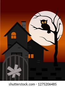 haunted house with owl halloween background vector