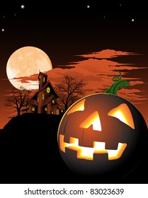 A haunted house and pumpkin Halloween background