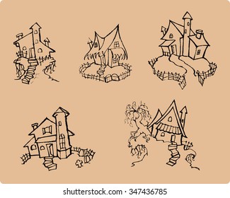 Haunted House Set-Variation of sketchy spooky house for halloween