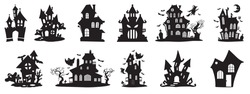 Haunted House Silhouette Collection. Scary Halloween  House Bundle Set.