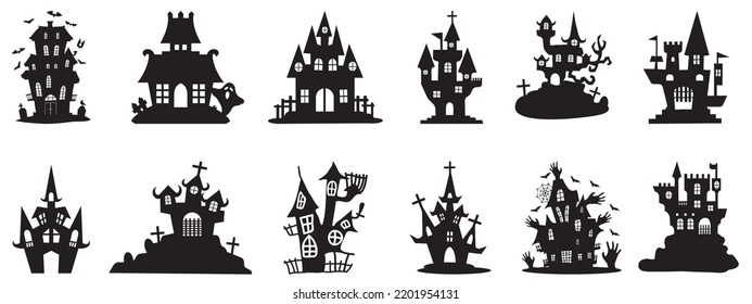 Haunted House silhouette collection  scary halloween  house bundle set 