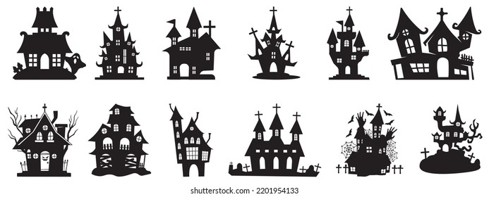 Haunted House silhouette collection  scary halloween  house bundle set 