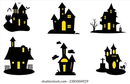 haunted house silhouette collection. scary halloween house bundle set.