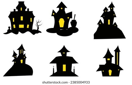 haunted house silhouette collection. scary halloween house bundle set.