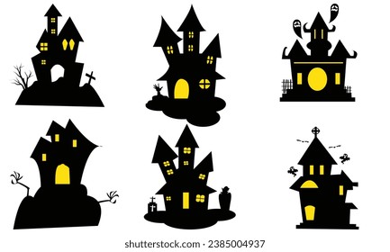 haunted house silhouette collection. scary halloween house bundle set.