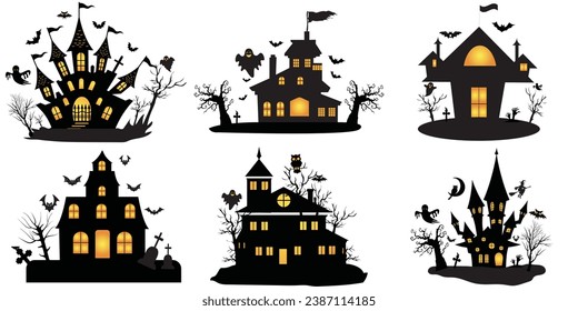 
Haunted House silhouette collection. Set of scary house for Halloween. Halloween Haunted house silhouette


