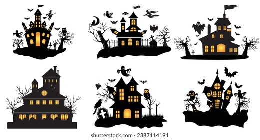 
Haunted House silhouette collection. Set of scary house for Halloween. Halloween Haunted house silhouette


