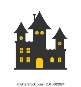 Haunted house silhouette design on a white background for Halloween. Halloween spooky house silhouette design with black and yellow color. Flat design vector illustration.