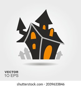 Haunted house. Silhouette icon. Flat Halloween Symbol with shadow
