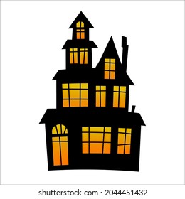 Haunted house silhouette. Mystical house and ghost for Halloween.