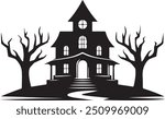 Haunted house silhouette vector art illustration with a white background