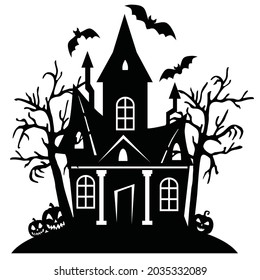 Haunted house silhouette vector cartoon illustration