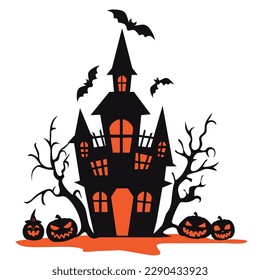 Haunted house silhouette vector cartoon illustration